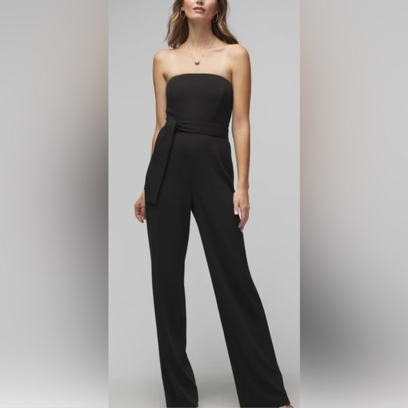WHBM Strapless Wide Leg Jumpsuit w Tie Waist Elegant Sophisticated Minimalist - Picture 1 of 15